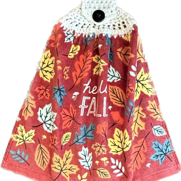 Kitchen Towel With Crochet Top/ Hello Fall - Picture 2 of 2